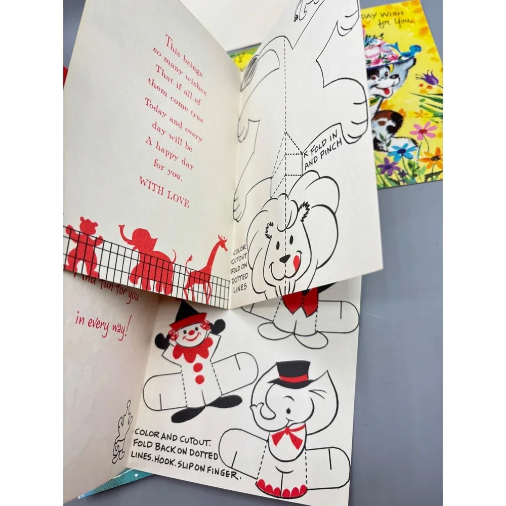 Vtg Sunshine Cards Kids Birthday‎ Actjvity Set of 6 UNUSED with Envelopes